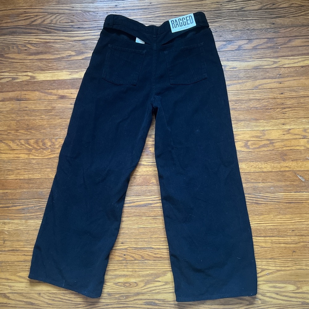 Ragged Black Corduroy Wide-Leg Pants